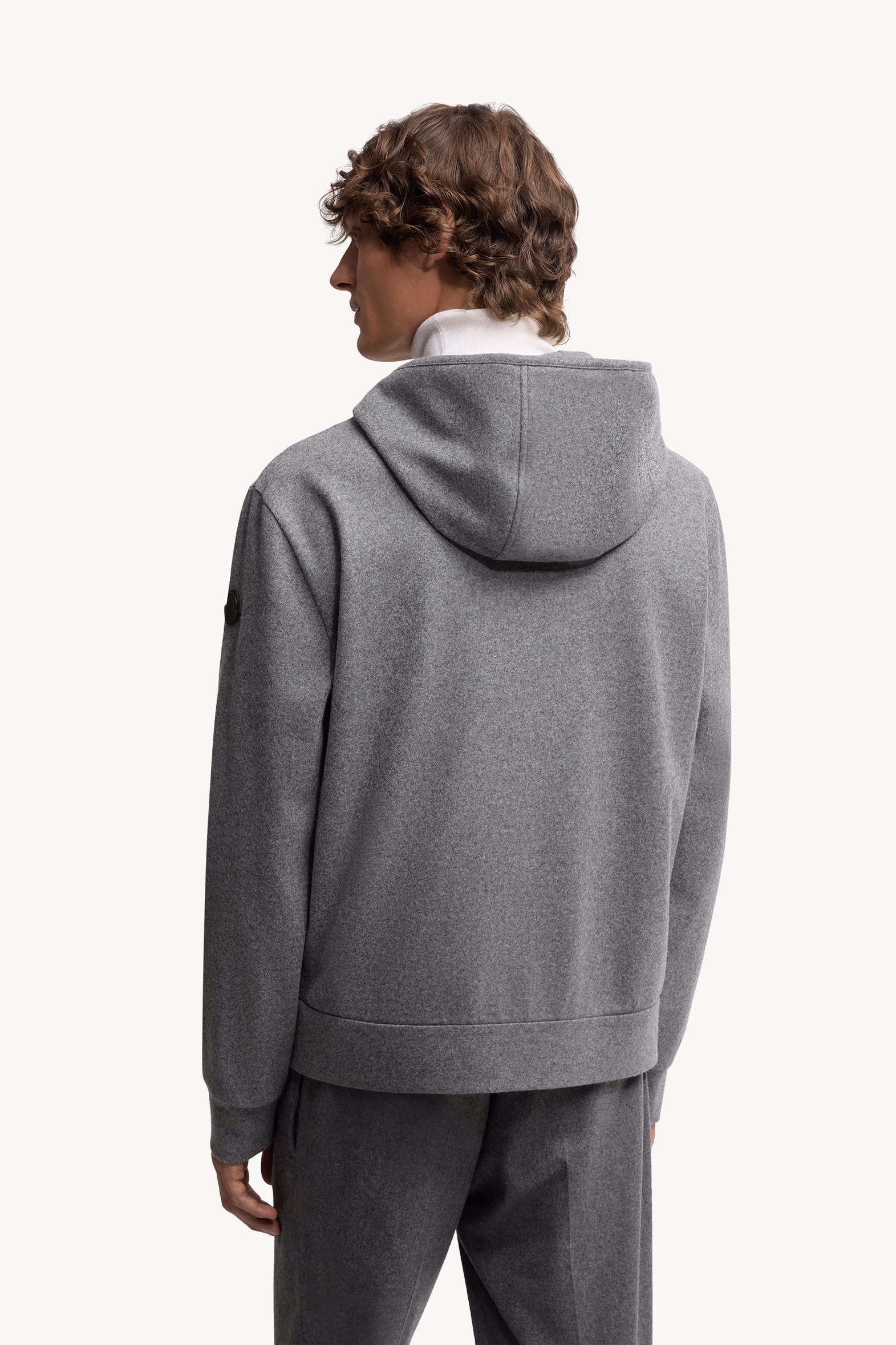 Wool Blend Zip-Up Hoodie Men Grey Moncler 5
